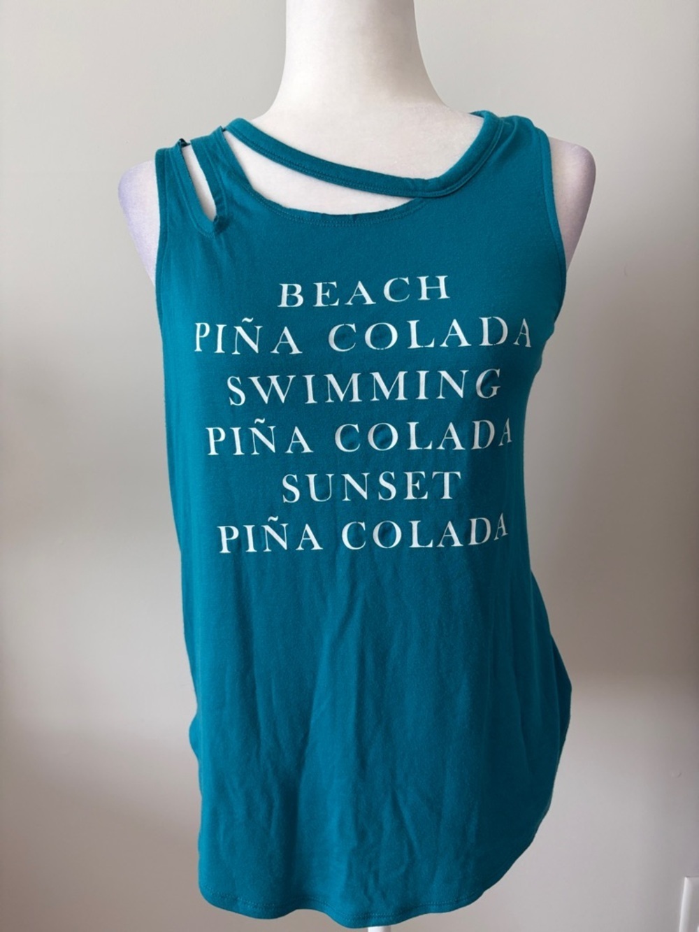 Express Teal Graphic Cutout Tank Top